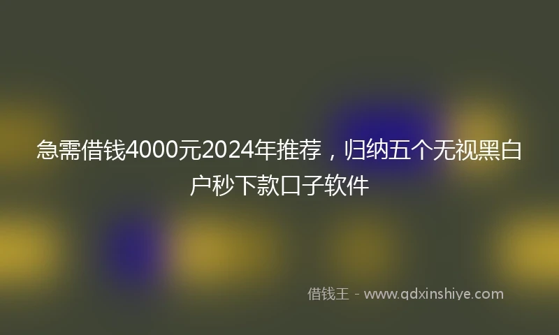 急需借钱4000元2024年推荐，归纳五个无视黑白户秒下款口子软件