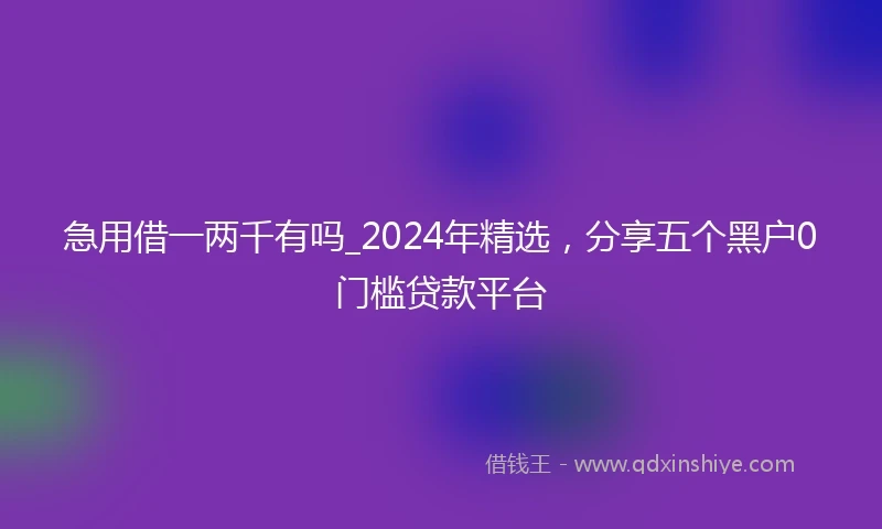 急用借一两千有吗_2024年精选，分享五个黑户0门槛贷款平台