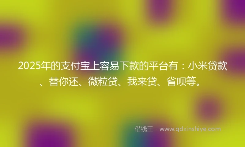 2025年的支付宝上容易下款的平台有：小米贷款、替你还、微粒贷、我来贷、省呗等。