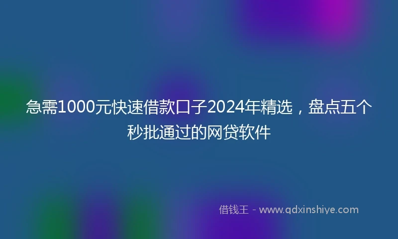 急需1000元快速借款口子2024年精选，盘点五个秒批通过的网贷软件