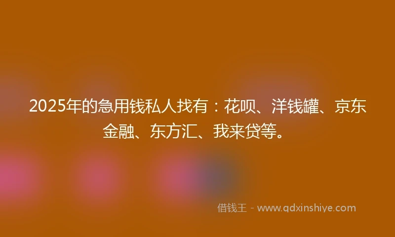 2025年的急用钱私人找有：花呗、洋钱罐、京东金融、东方汇、我来贷等。