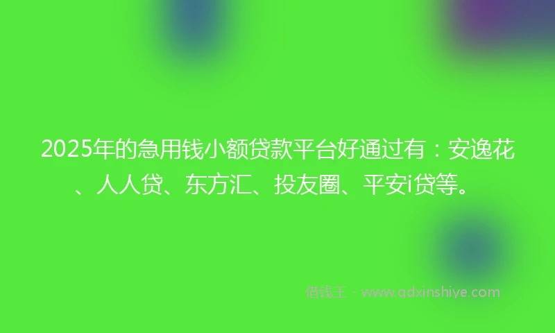 2025年的急用钱小额贷款平台好通过有：安逸花、人人贷、东方汇、投友圈、平安i贷等。