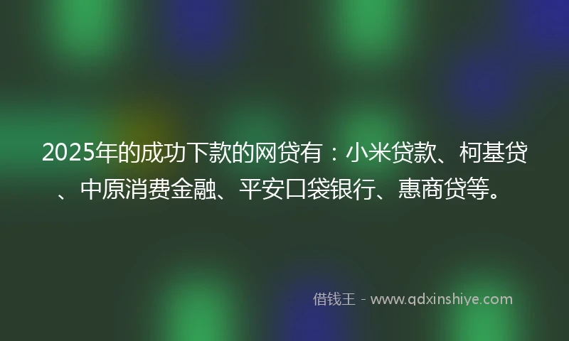 2025年的成功下款的网贷有：小米贷款、柯基贷、中原消费金融、平安口袋银行、惠商贷等。