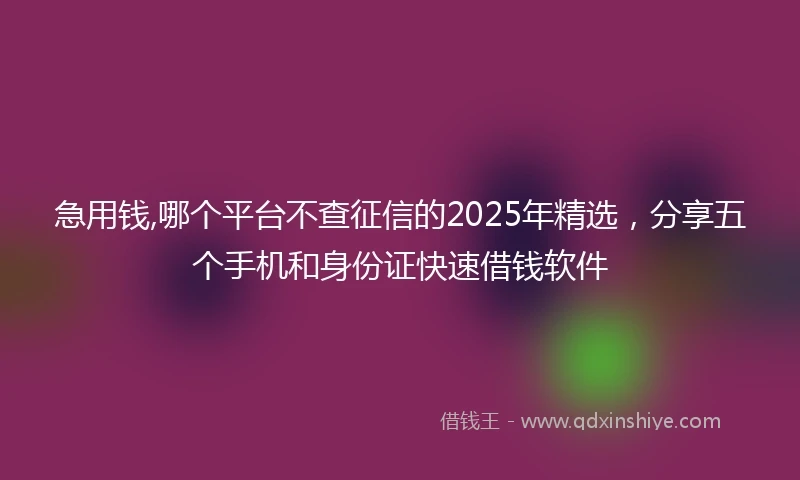 急用钱,哪个平台不查征信的2025年精选，分享五个手机和身份证快速借钱软件