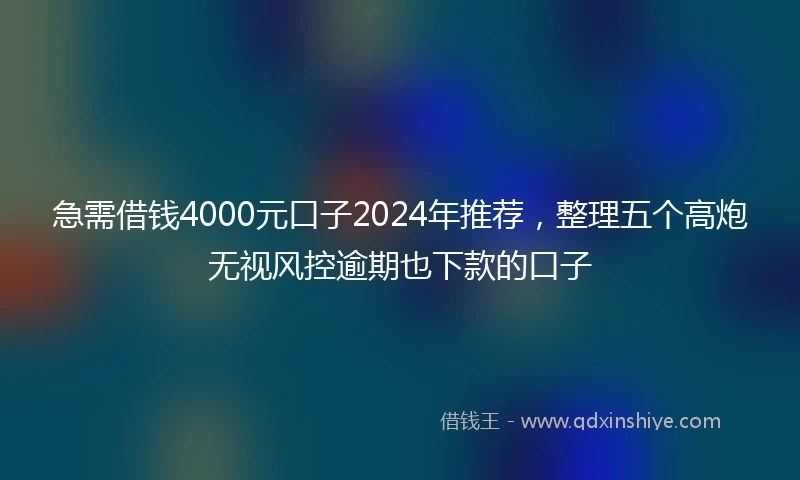 急需借钱4000元口子2024年推荐，整理五个高炮无视风控逾期也下款的口子