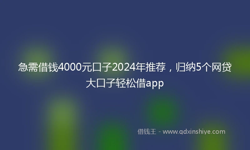 急需借钱4000元口子2024年推荐，归纳5个网贷大口子轻松借app