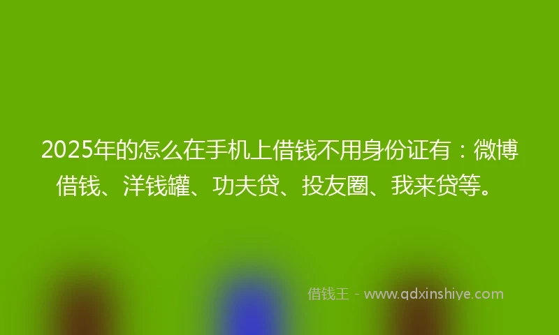 2025年的怎么在手机上借钱不用身份证有：微博借钱、洋钱罐、功夫贷、投友圈、我来贷等。