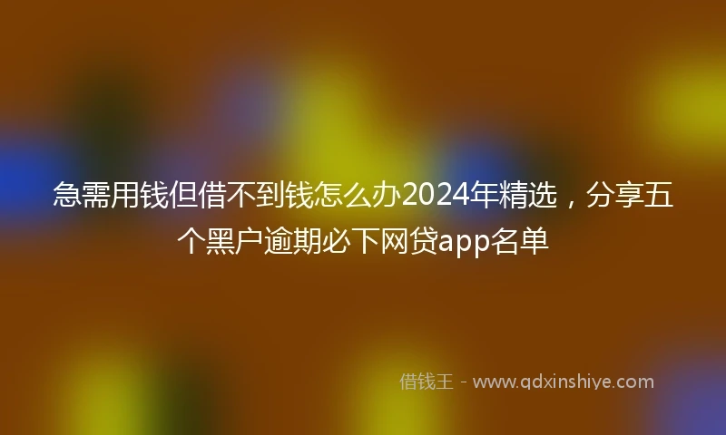 急需用钱但借不到钱怎么办2024年精选，分享五个黑户逾期必下网贷app名单