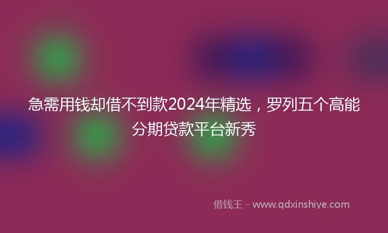 急需用钱却借不到款2024年精选，罗列五个高能分期贷款平台新秀