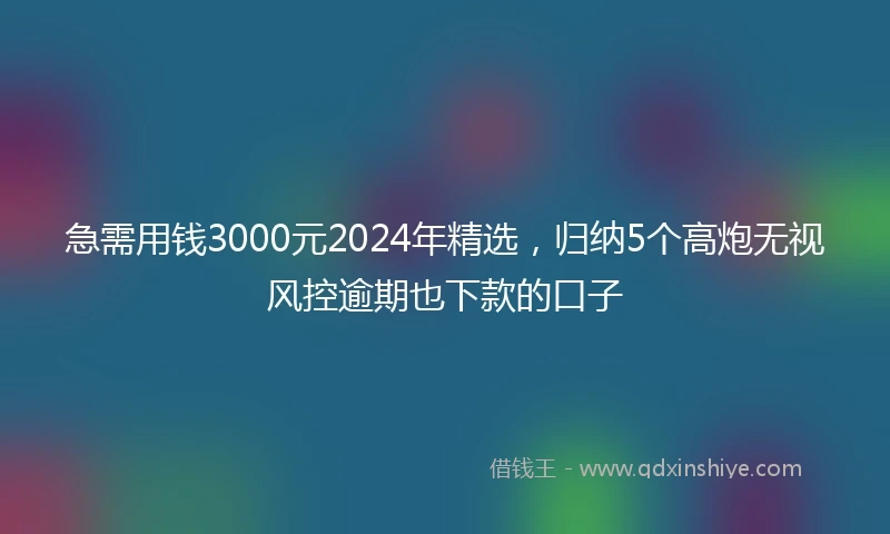 急需用钱3000元2024年精选，归纳5个高炮无视风控逾期也下款的口子
