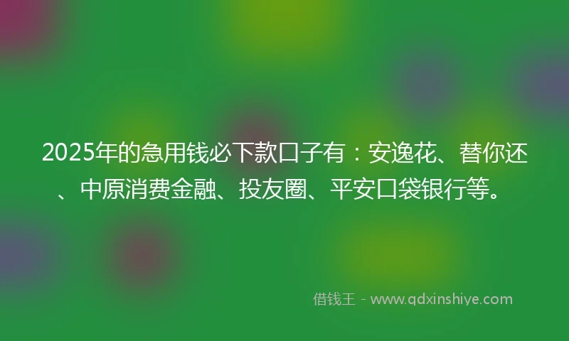 2025年的急用钱必下款口子有：安逸花、替你还、中原消费金融、投友圈、平安口袋银行等。