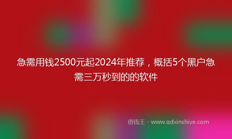 急需用钱2500元起2024年推荐，概括5个黑户急需三万秒到的的软件