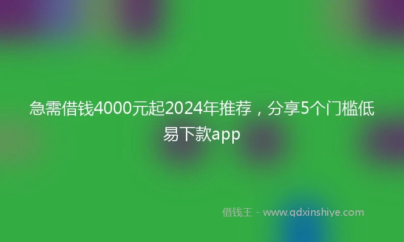 急需借钱4000元起2024年推荐，分享5个门槛低易下款app