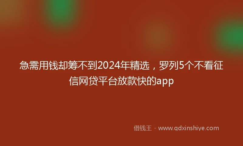 急需用钱却筹不到2024年精选，罗列5个不看征信网贷平台放款快的app