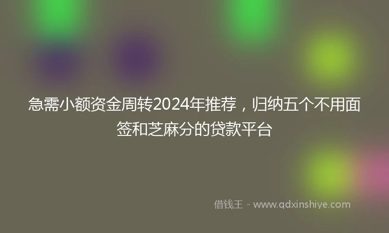 急需小额资金周转2024年推荐，归纳五个不用面签和芝麻分的贷款平台