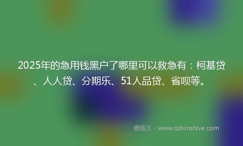 2025年的急用钱黑户了哪里可以救急有：柯基贷、人人贷、分期乐、51人品贷、省呗等。