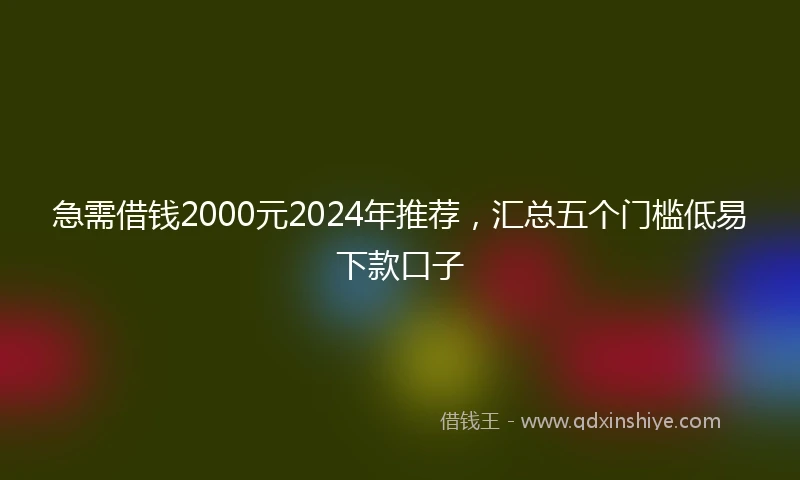 急需借钱2000元2024年推荐，汇总五个门槛低易下款口子