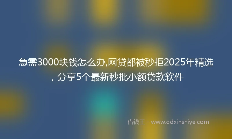 急需3000块钱怎么办,网贷都被秒拒2025年精选，分享5个最新秒批小额贷款软件