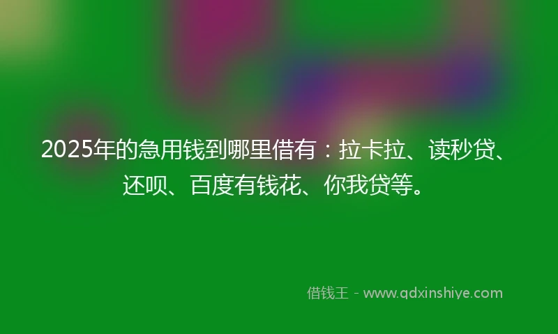 2025年的急用钱到哪里借有：拉卡拉、读秒贷、还呗、百度有钱花、你我贷等。