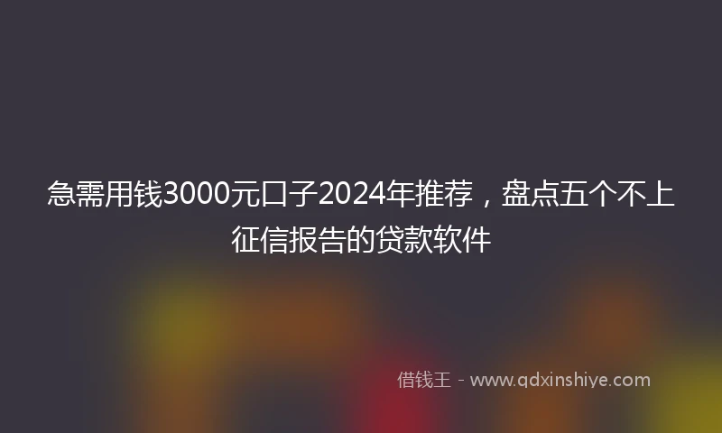 急需用钱3000元口子2024年推荐，盘点五个不上征信报告的贷款软件