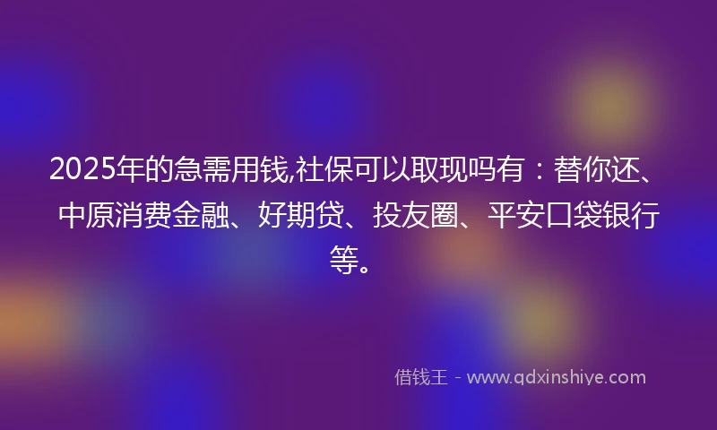 2025年的急需用钱,社保可以取现吗有：替你还、中原消费金融、好期贷、投友圈、平安口袋银行等。