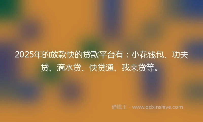 2025年的放款快的贷款平台有：小花钱包、功夫贷、滴水贷、快贷通、我来贷等。