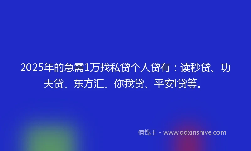 2025年的急需1万找私贷个人贷有：读秒贷、功夫贷、东方汇、你我贷、平安i贷等。
