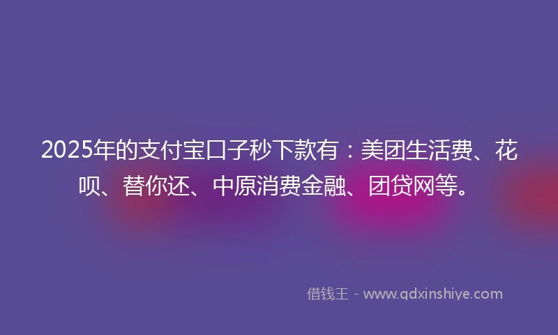 2025年的支付宝口子秒下款有:美团生活费、花呗、替你还、中原消费金融、团贷网等。