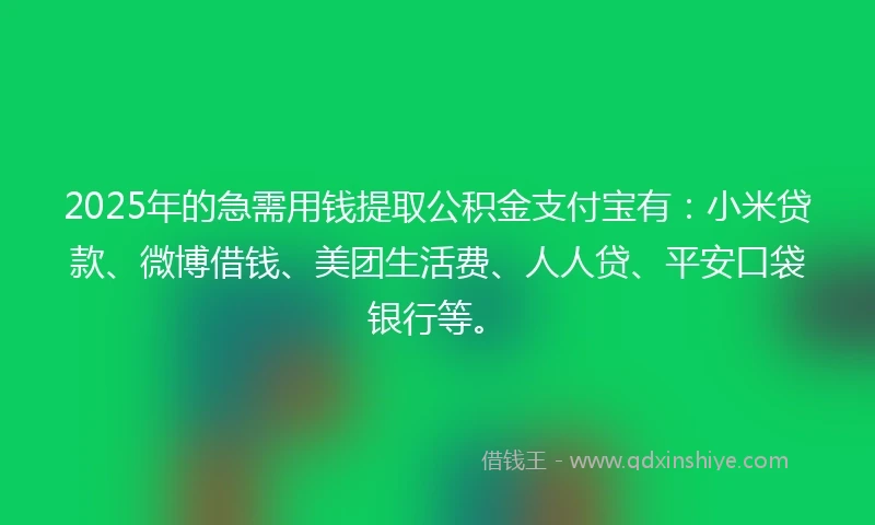 2025年的急需用钱提取公积金支付宝有：小米贷款、微博借钱、美团生活费、人人贷、平安口袋银行等。