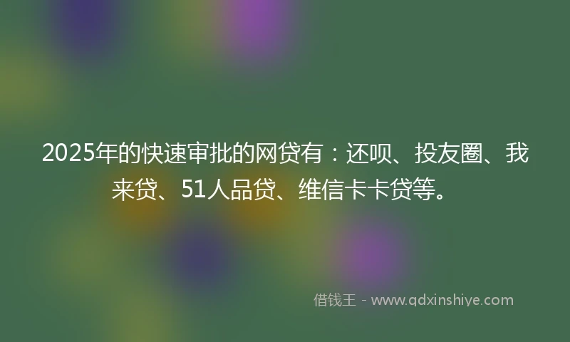 2025年的快速审批的网贷有：还呗、投友圈、我来贷、51人品贷、维信卡卡贷等。