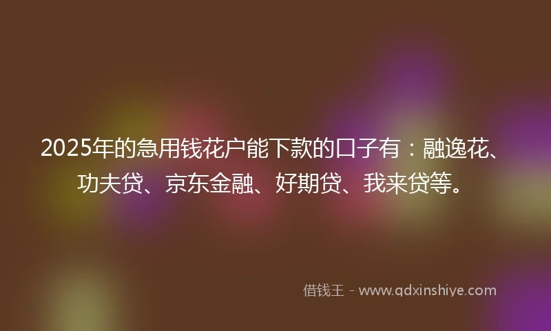 2025年的急用钱花户能下款的口子有：融逸花、功夫贷、京东金融、好期贷、我来贷等。