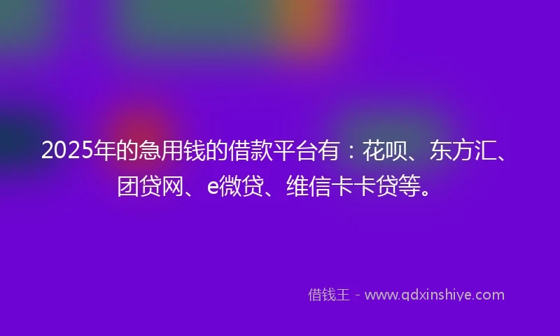 2025年的急用钱的借款平台有：花呗、东方汇、团贷网、e微贷、维信卡卡贷等。