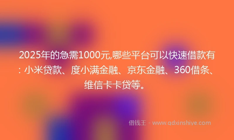 2025年的急需1000元,哪些平台可以快速借款有：小米贷款、度小满金融、京东金融、360借条、维信卡卡贷等。