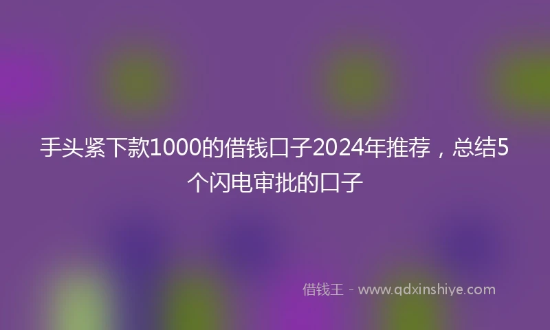 手头紧下款1000的借钱口子2024年推荐,总结5个闪电审批的口子