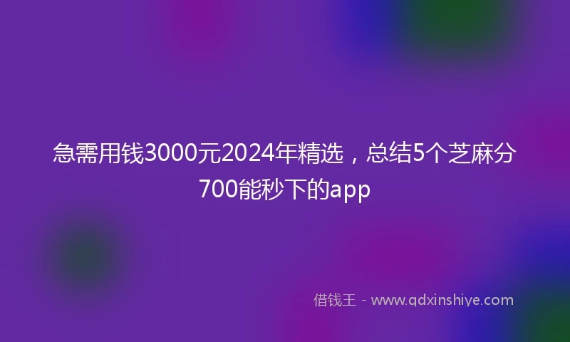 急需用钱3000元2024年精选，总结5个芝麻分700能秒下的app