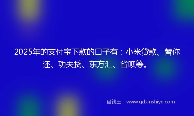 2025年的支付宝下款的口子有：小米贷款、替你还、功夫贷、东方汇、省呗等。