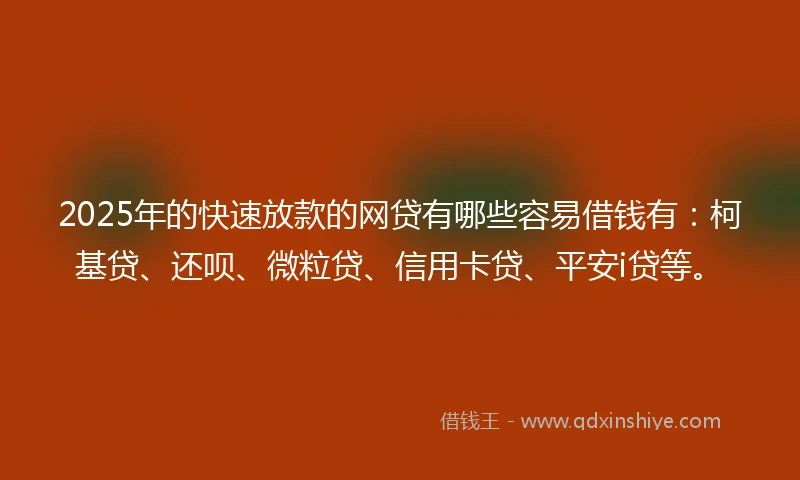 2025年的快速放款的网贷有哪些容易借钱有：柯基贷、还呗、微粒贷、信用卡贷、平安i贷等。