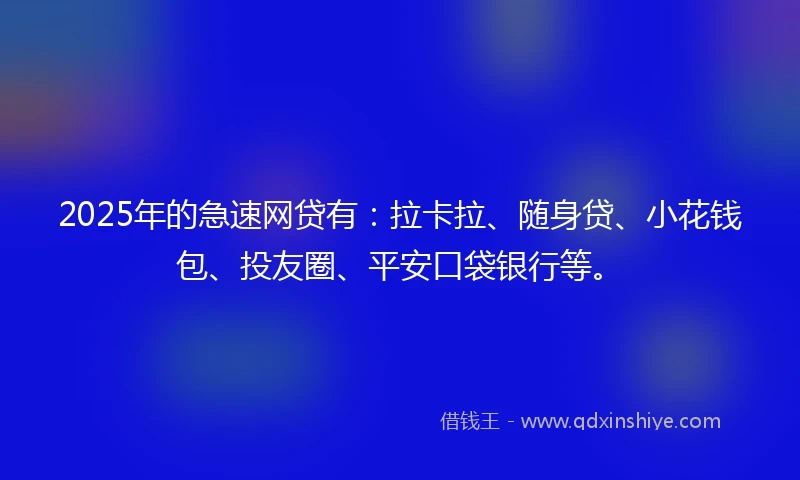 2025年的急速网贷有:拉卡拉、随身贷、小花钱包、投友圈、平安口袋银行等。