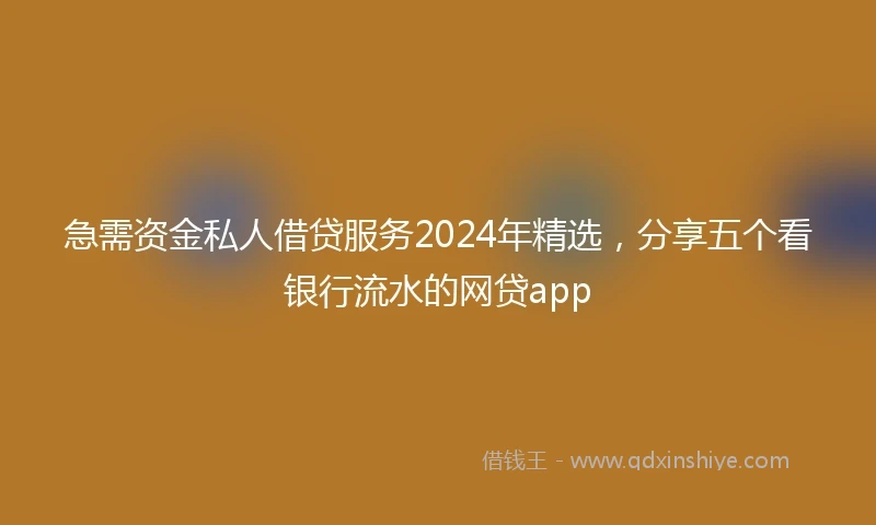 急需资金私人借贷服务2024年精选，分享五个看银行流水的网贷app