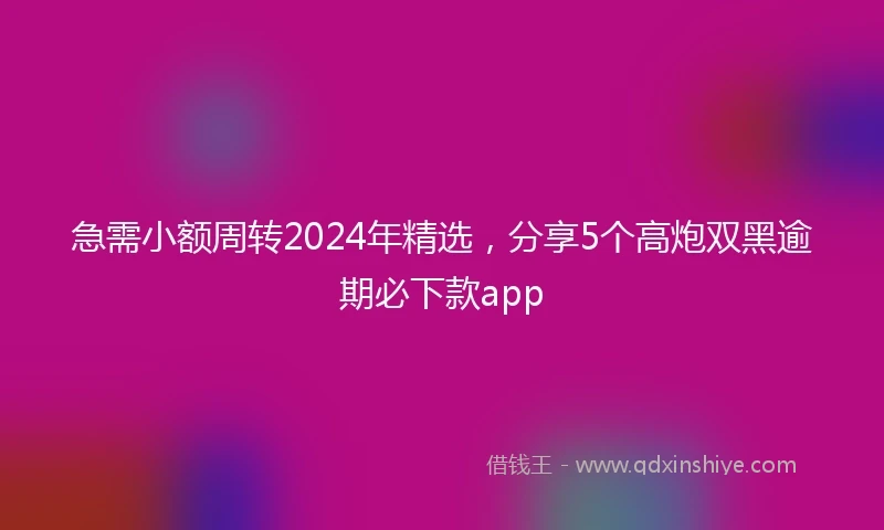 急需小额周转2024年精选，分享5个高炮双黑逾期必下款app