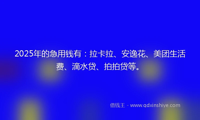 2025年的急用钱有：拉卡拉、安逸花、美团生活费、滴水贷、拍拍贷等。