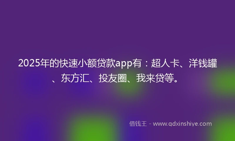2025年的快速小额贷款app有：超人卡、洋钱罐、东方汇、投友圈、我来贷等。