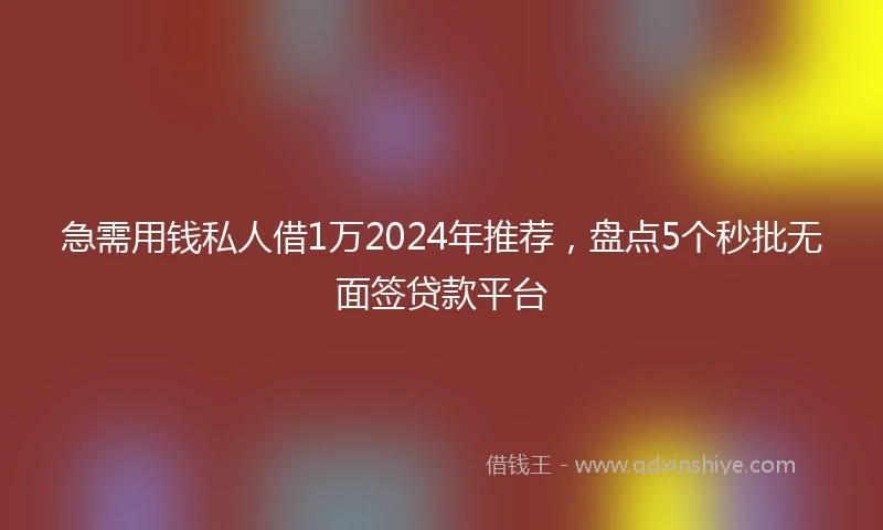 急需用钱私人借1万2024年推荐，盘点5个秒批无面签贷款平台