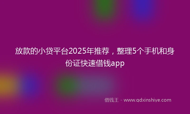 放款的小贷平台2025年推荐，整理5个手机和身份证快速借钱app