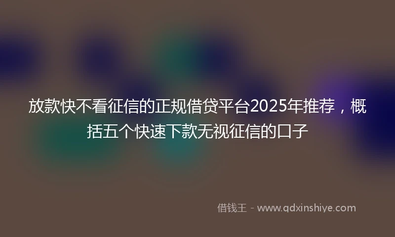 放款快不看征信的正规借贷平台2025年推荐，概括五个快速下款无视征信的口子