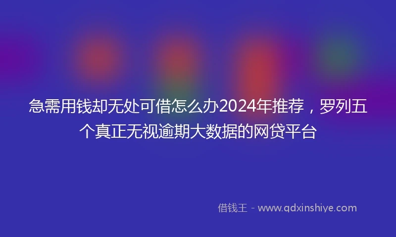 急需用钱却无处可借怎么办2024年推荐，罗列五个真正无视逾期大数据的网贷平台