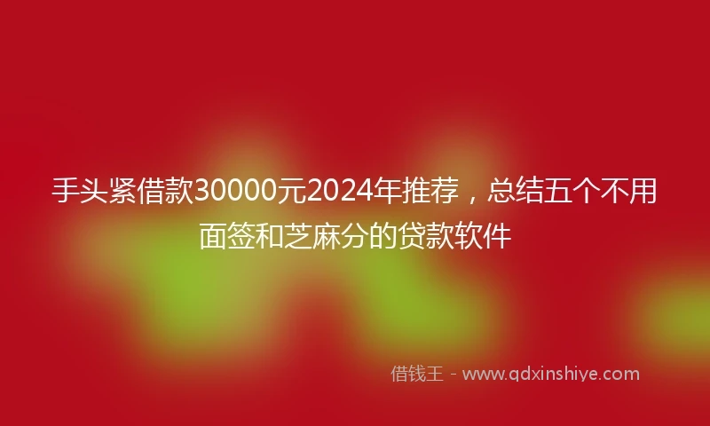 手头紧借款30000元2024年推荐，总结五个不用面签和芝麻分的贷款软件