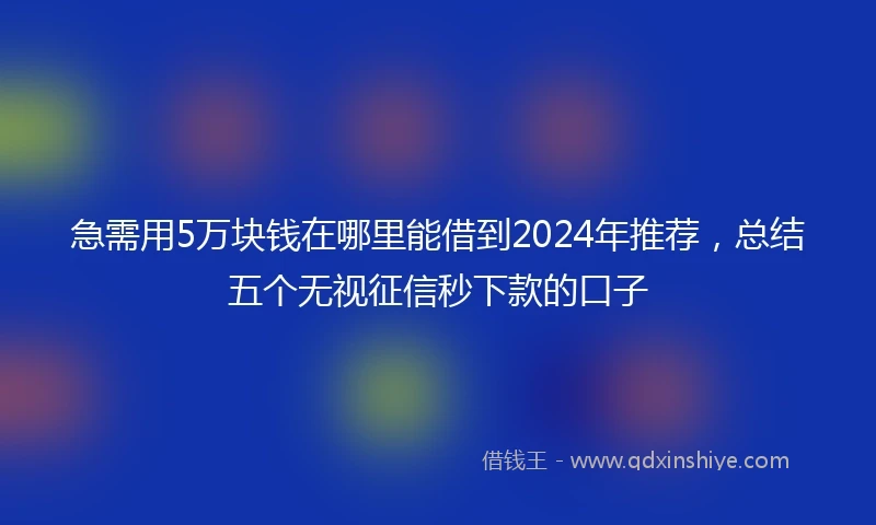 急需用5万块钱在哪里能借到2024年推荐，总结五个无视征信秒下款的口子
