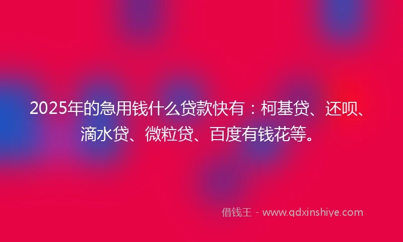 2025年的急用钱什么贷款快有：柯基贷、还呗、滴水贷、微粒贷、百度有钱花等。