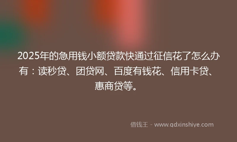 2025年的急用钱小额贷款快通过征信花了怎么办有：读秒贷、团贷网、百度有钱花、信用卡贷、惠商贷等。